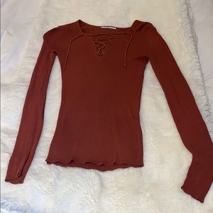 Sandro Paris rust colored shirt with silk cord